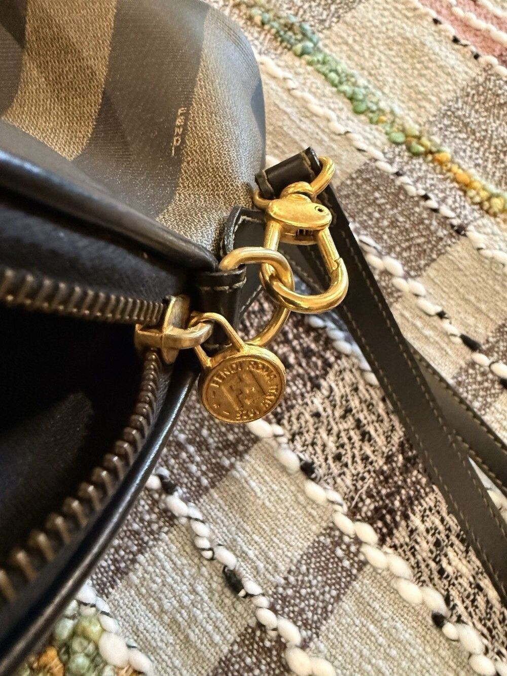 FENDI Vintage Pequin Coated Canvas Dome 2-Way Bag Excellent Used Condition - Picture 13 of 16